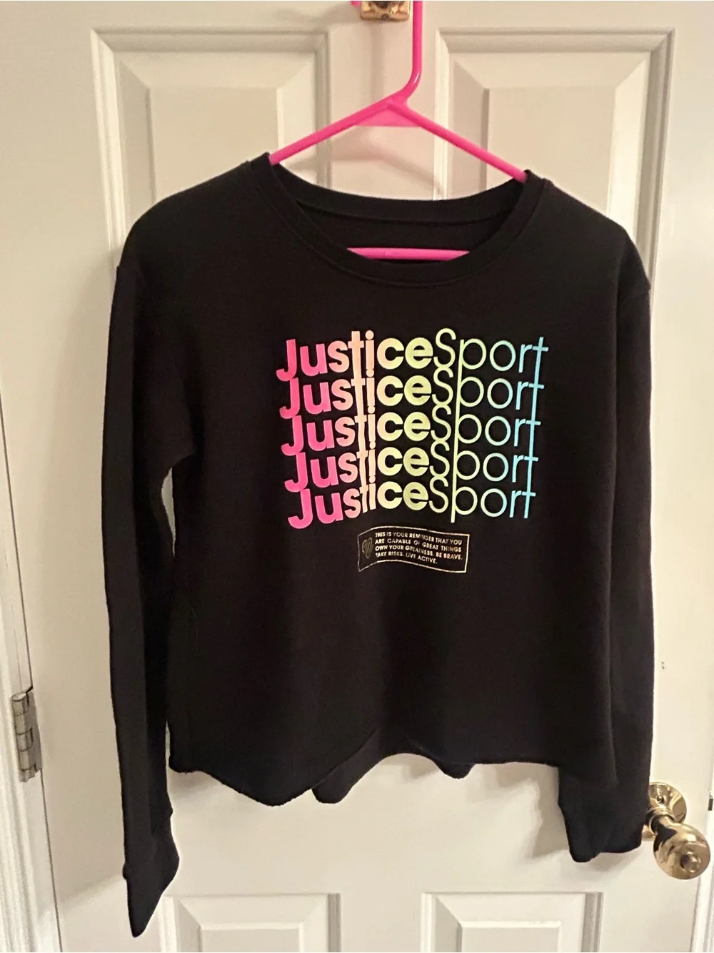 Justice Black Long Sleeve Fleece Lined Sweatshirt with Neon Gradient Logo